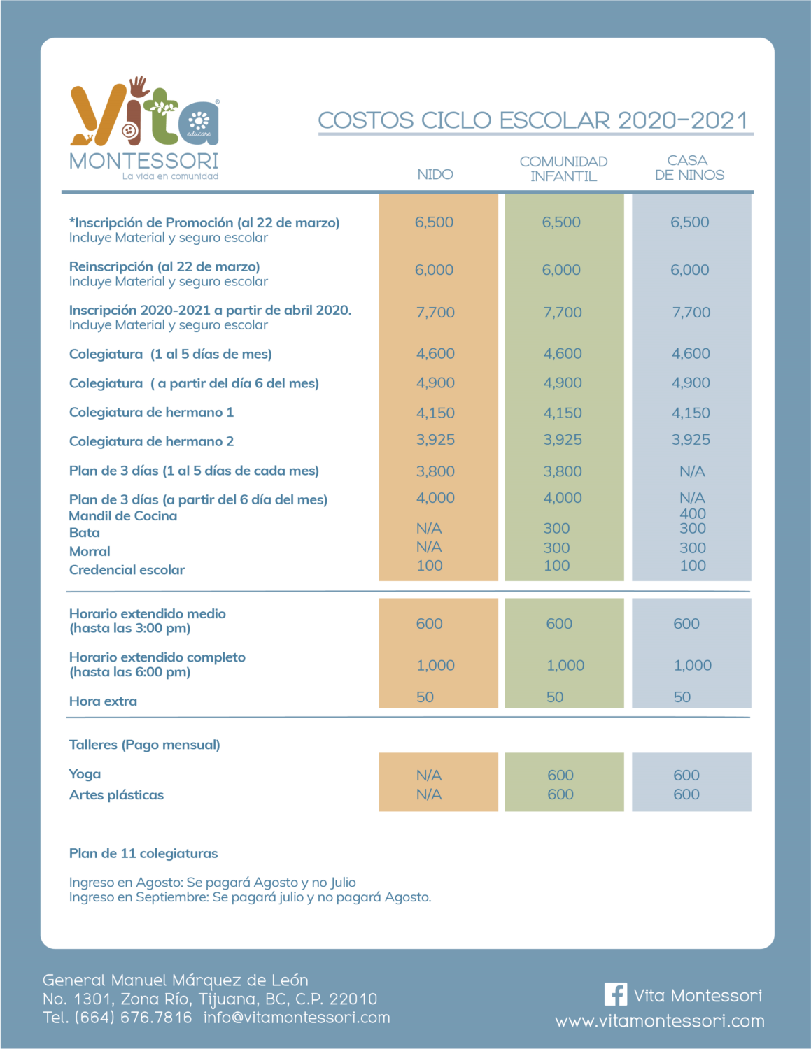 COSTOS CICLO ESCOLAR 2020-2021