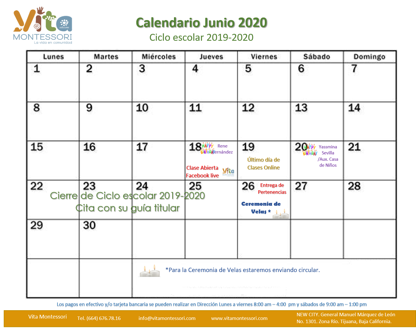 calendario junio 2020