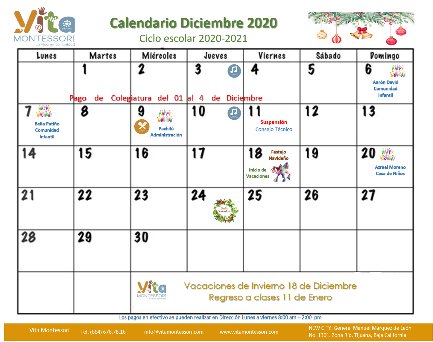 Calendario Diciembre 2020