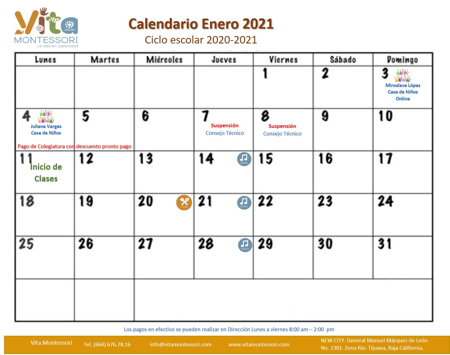 calendario enero 2021