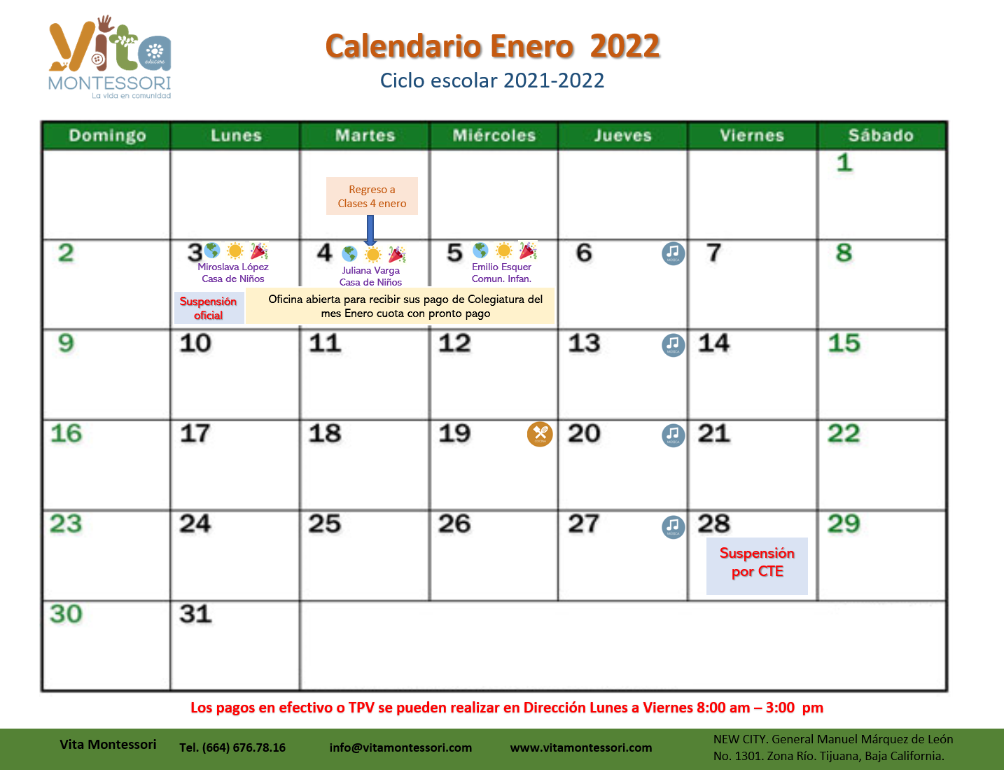 Estimados Papás Calendario Enero 2022 Vita Montessori 2948